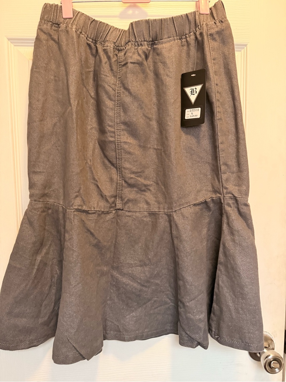 Tiered Metallic Gray A-Line Skirt by B Brand